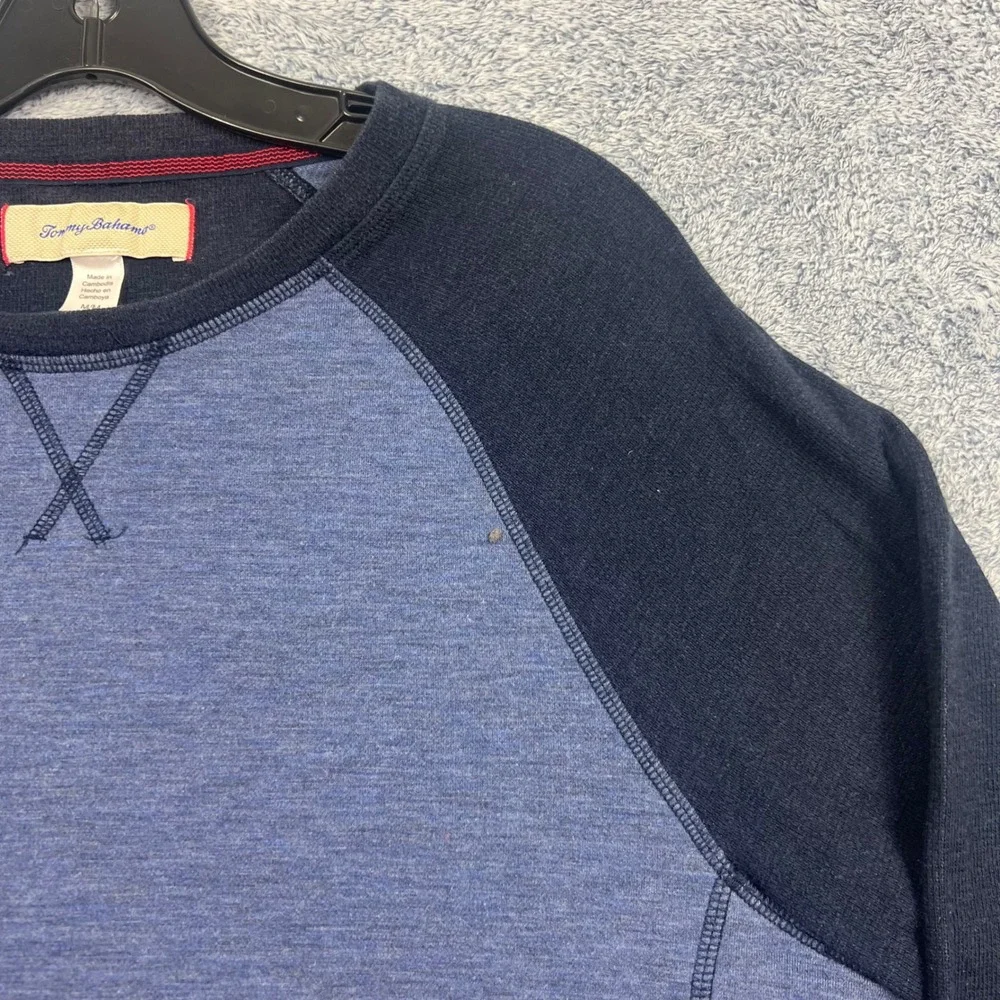Tommy Bahama Mens M Blue Raglan Long Sleeve Pullover Marlin Logo Sweatshirt